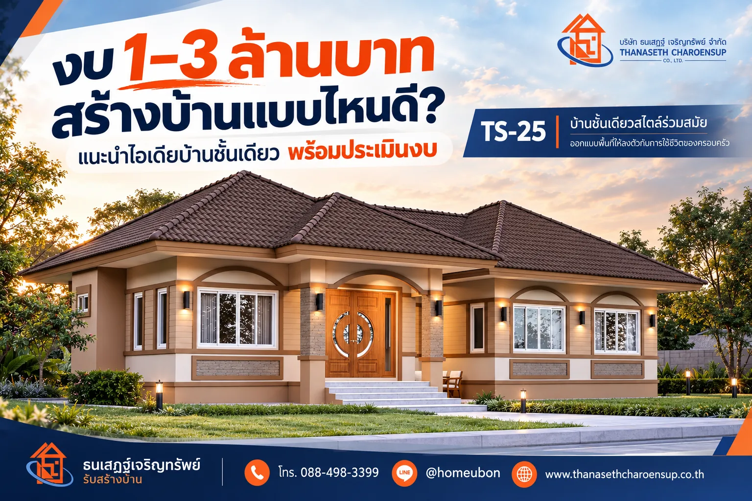 งบ 1–3 ล้านบาท สร้างบ้านแบบไหนดี? แนะนำไอเดียบ้านชั้นเดียว พร้อมประเมินงบ
